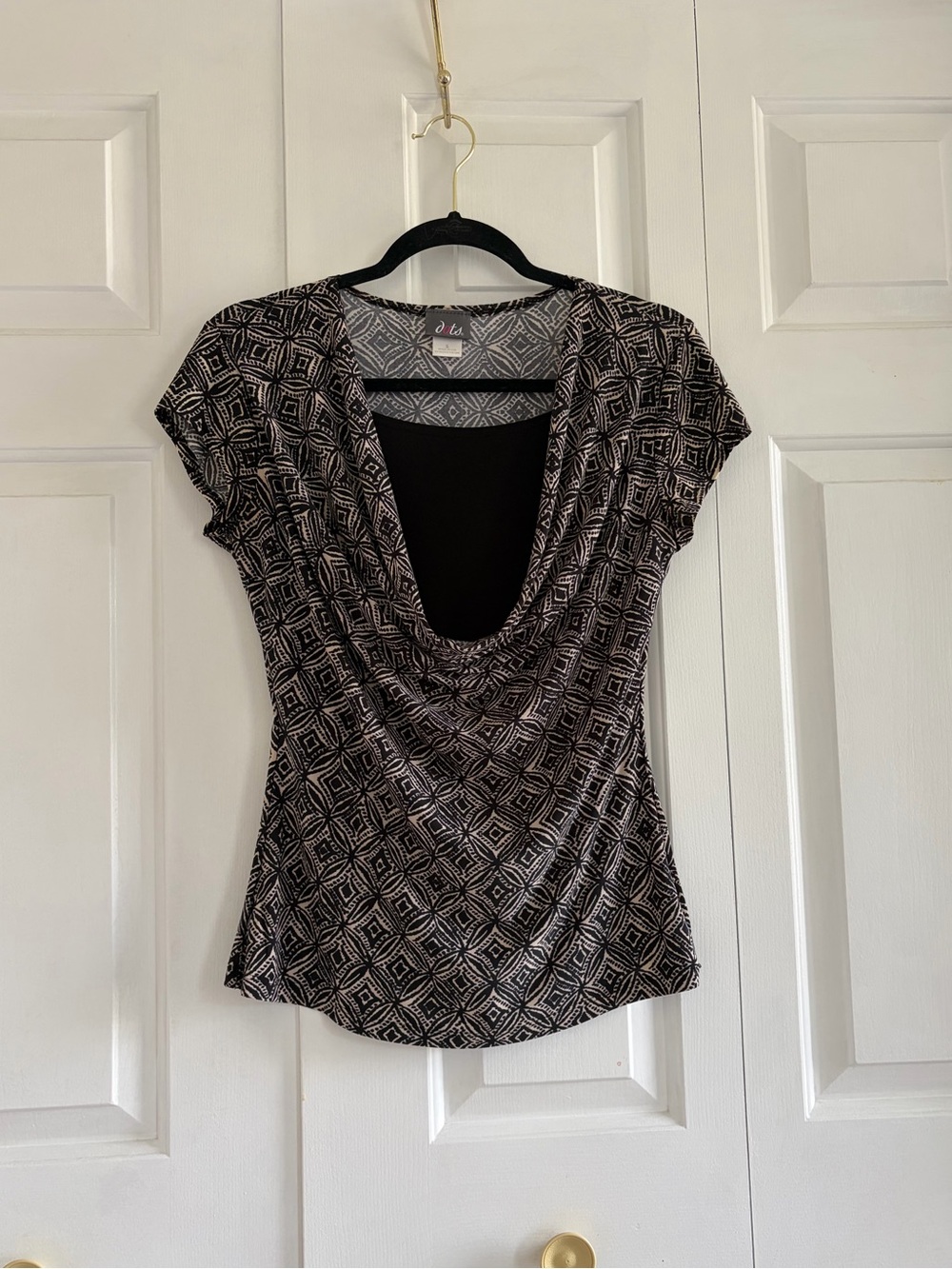 Dots Y2K 2000s Geometric Diamond Cowl Neck Blouse Top - Size Small
